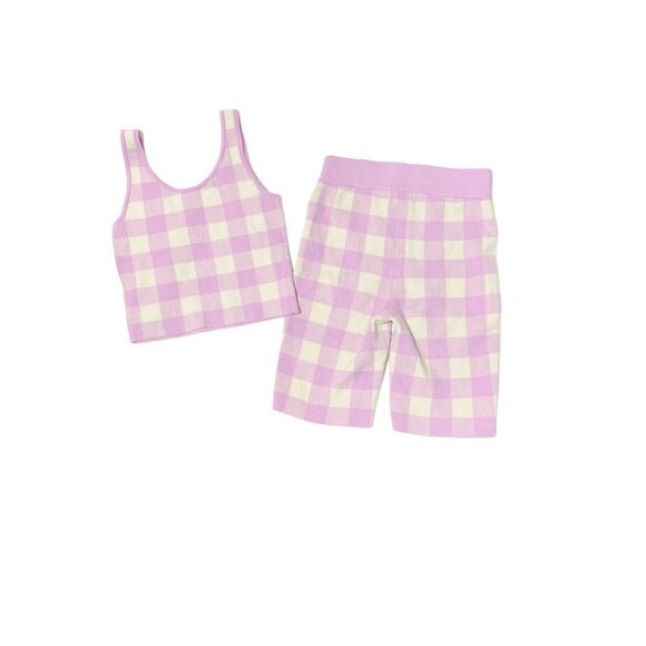 BP 2-Piece Check Crop Sweater Tank Top and Bike Shorts Purple Tulip Check - Picture 9 of 9